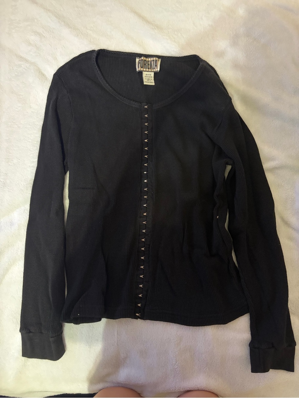 Forenza Black Ribbed Long Sleeve Thermal Top with Hook Front
